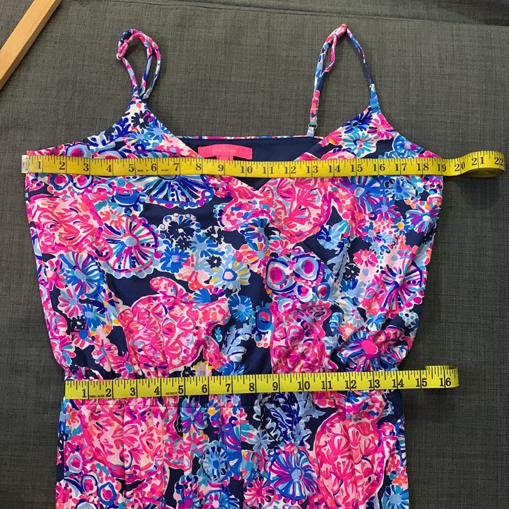 Lilly Pulitzer Dante Jumpsuit Navy Pink Medium High Tide Turtle Amazement Floral - Picture 15 of 15